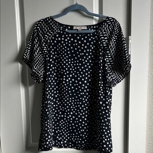 LOFT Navy and White Polka Dot Blouse